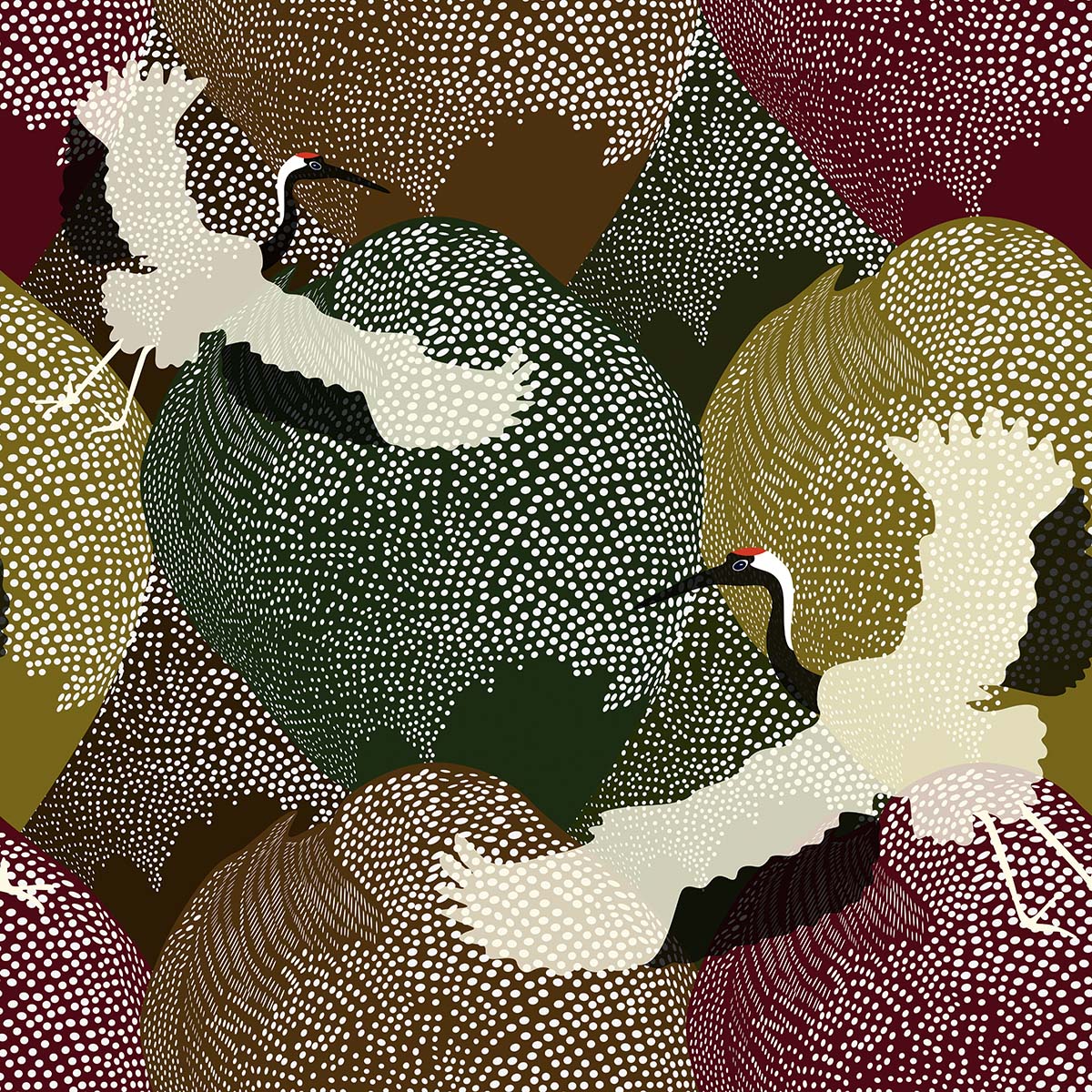A pattern of birds with white dots