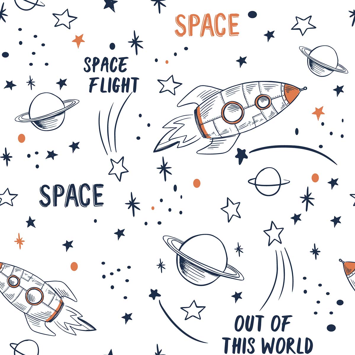 A pattern of rockets and planets