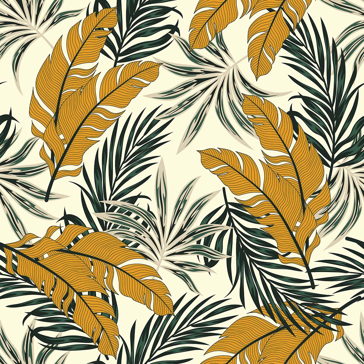 A pattern of leaves and plants