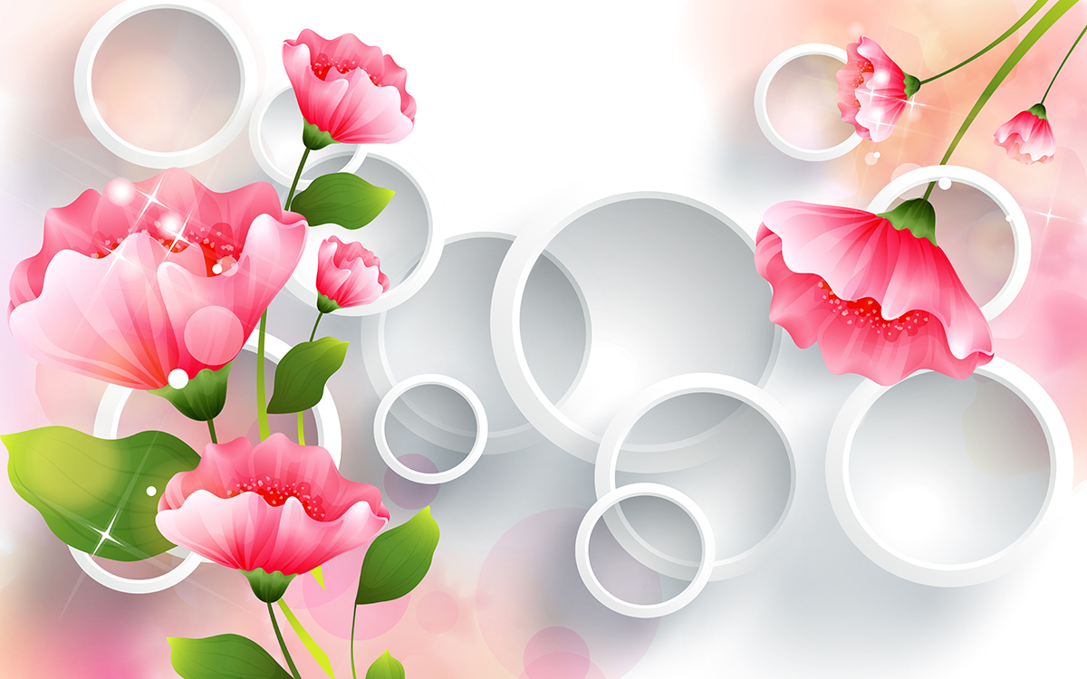 A pink flowers and white circles
