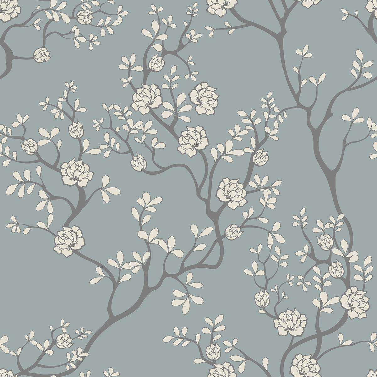 A pattern of white flowers on a blue background