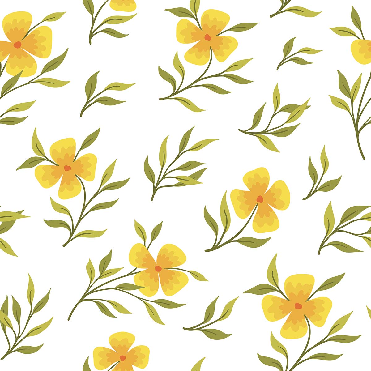 A pattern of yellow flowers and green leaves