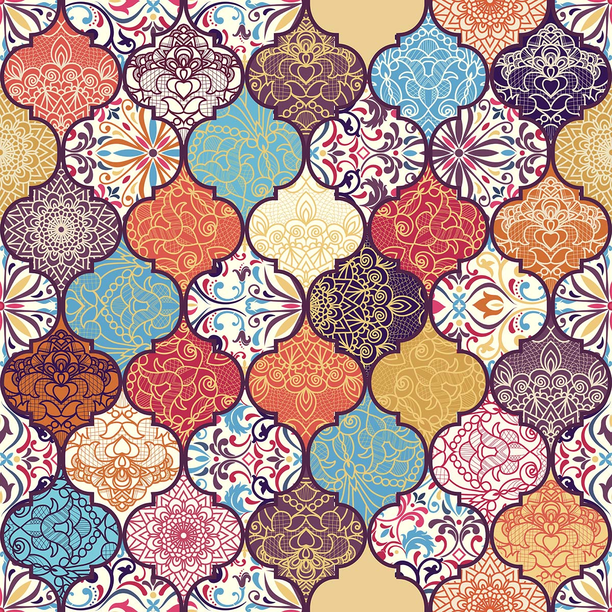 A colorful pattern of ornate shapes