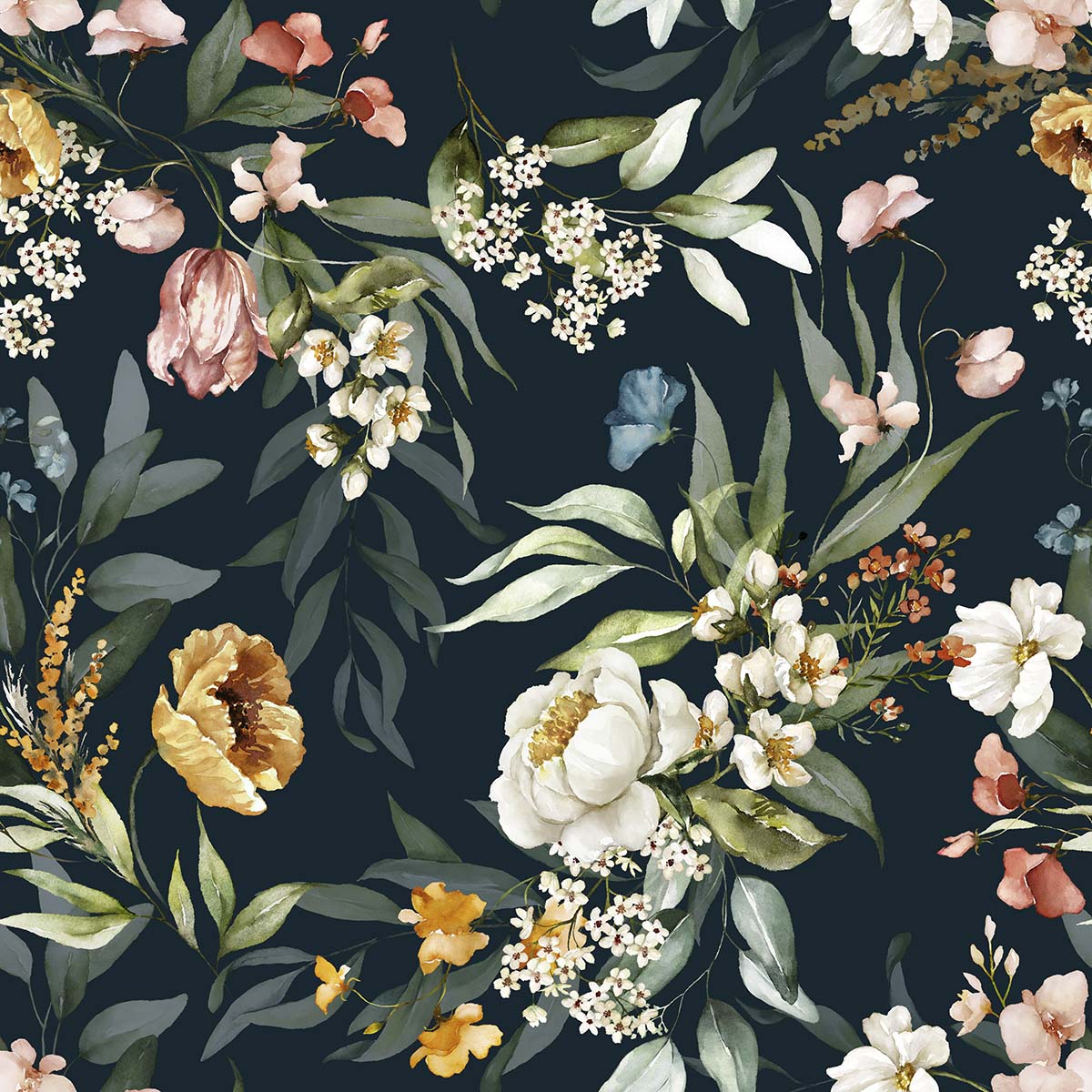 A floral pattern with leaves and flowers