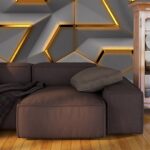 Golden 3D Geometric Pattern Wallpaper for Bedroom