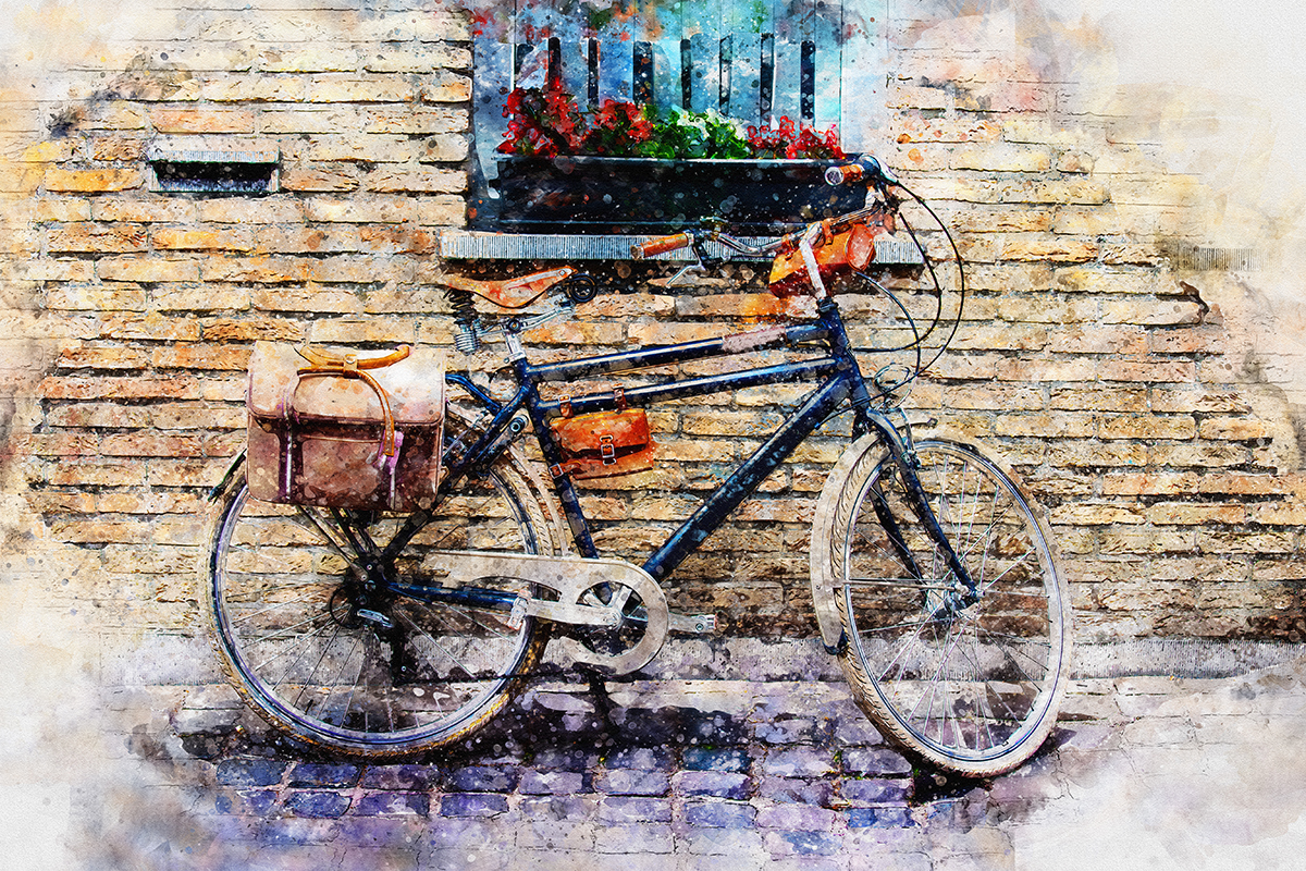 A bicycle leaning against a brick wall
