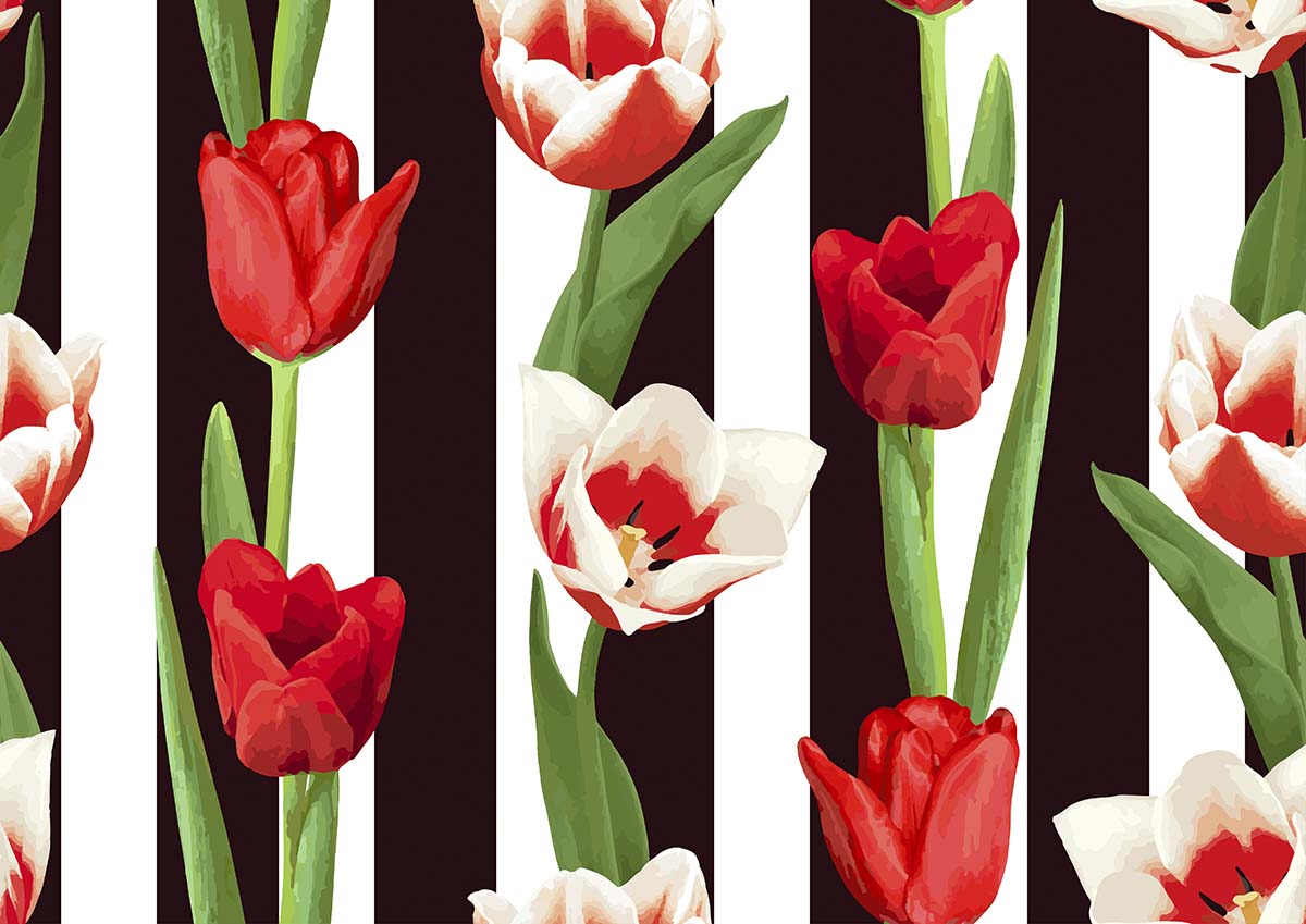 A pattern of red and white flowers