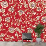 A red and gold floral pattern