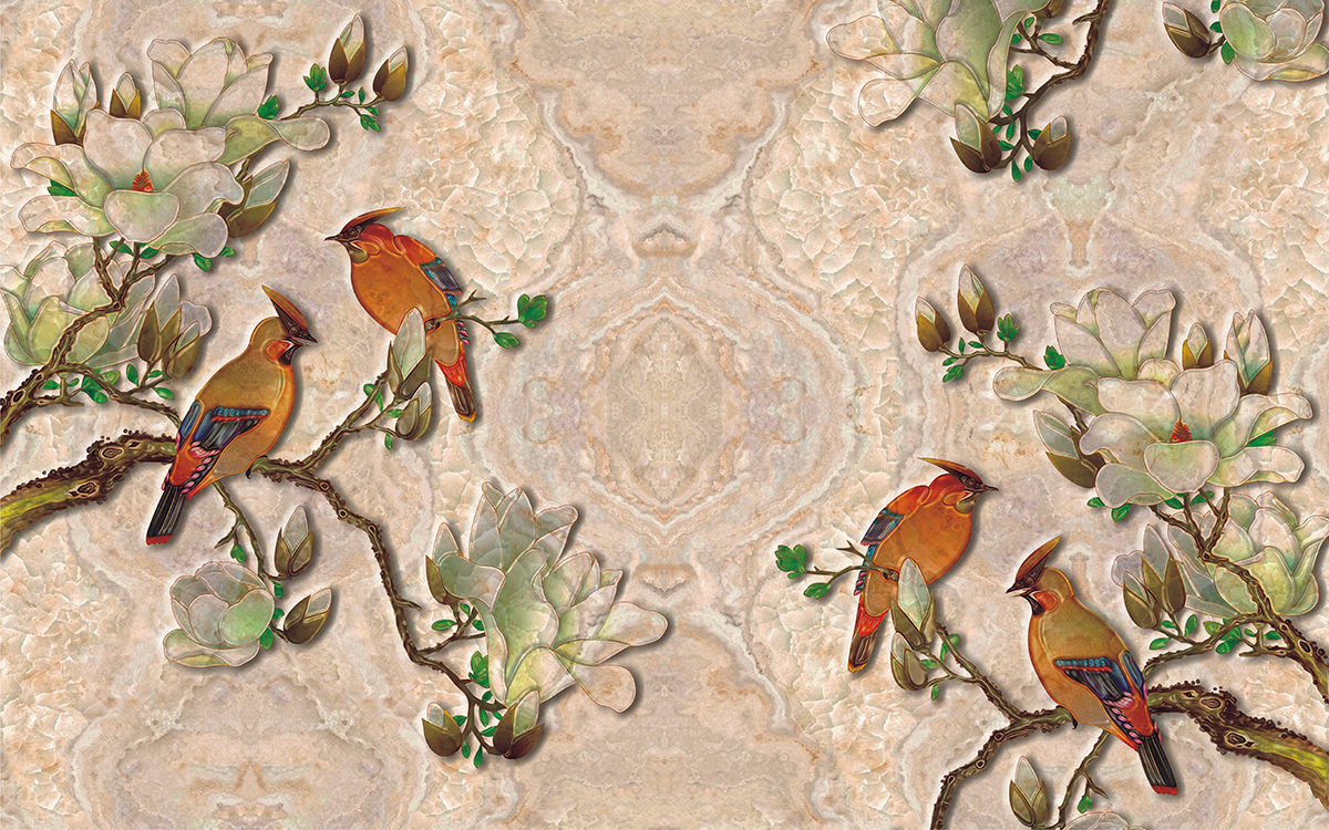 A wallpaper with birds on branches