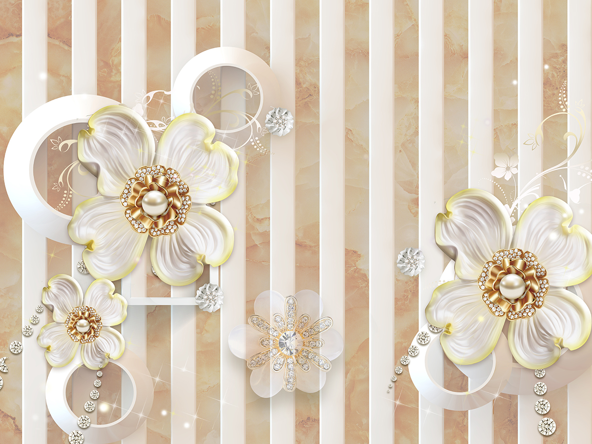 A wallpaper with flowers and pearls