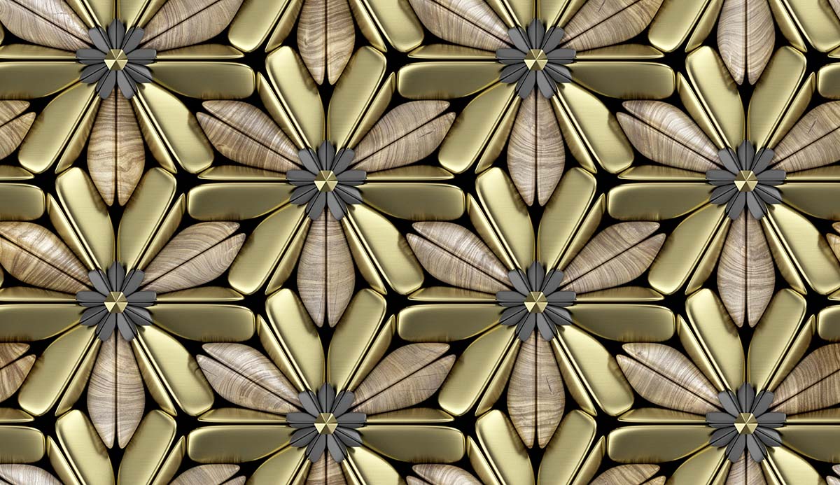 A pattern of gold and silver flowers