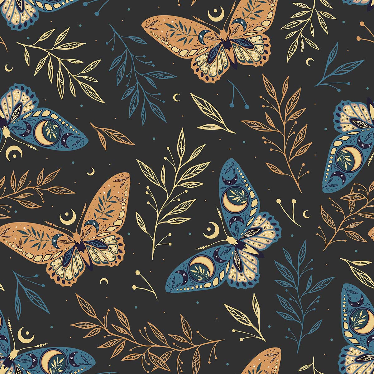 A pattern of butterflies and leaves