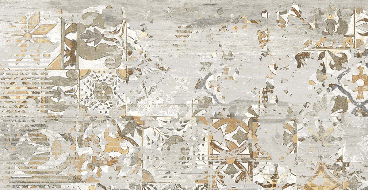 A white and brown tile with floral designs