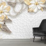 A White and Gold Floral Design Wallpaper