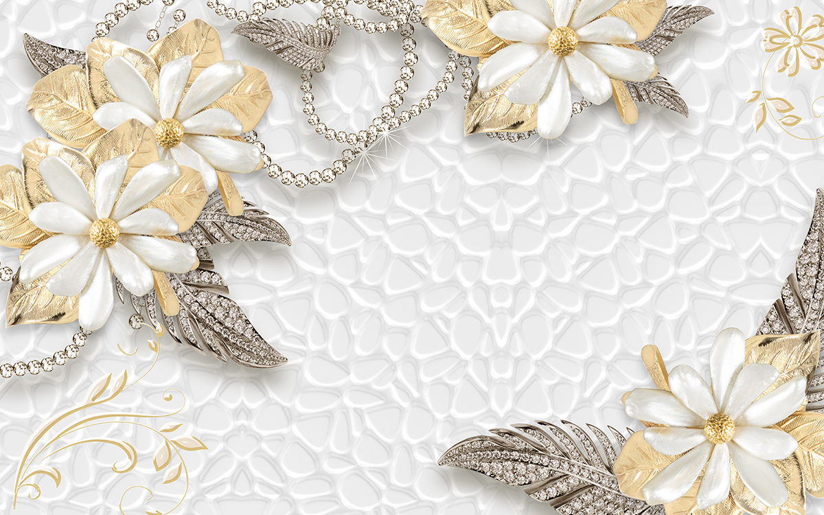 A White and Gold Floral Design Wallpaper