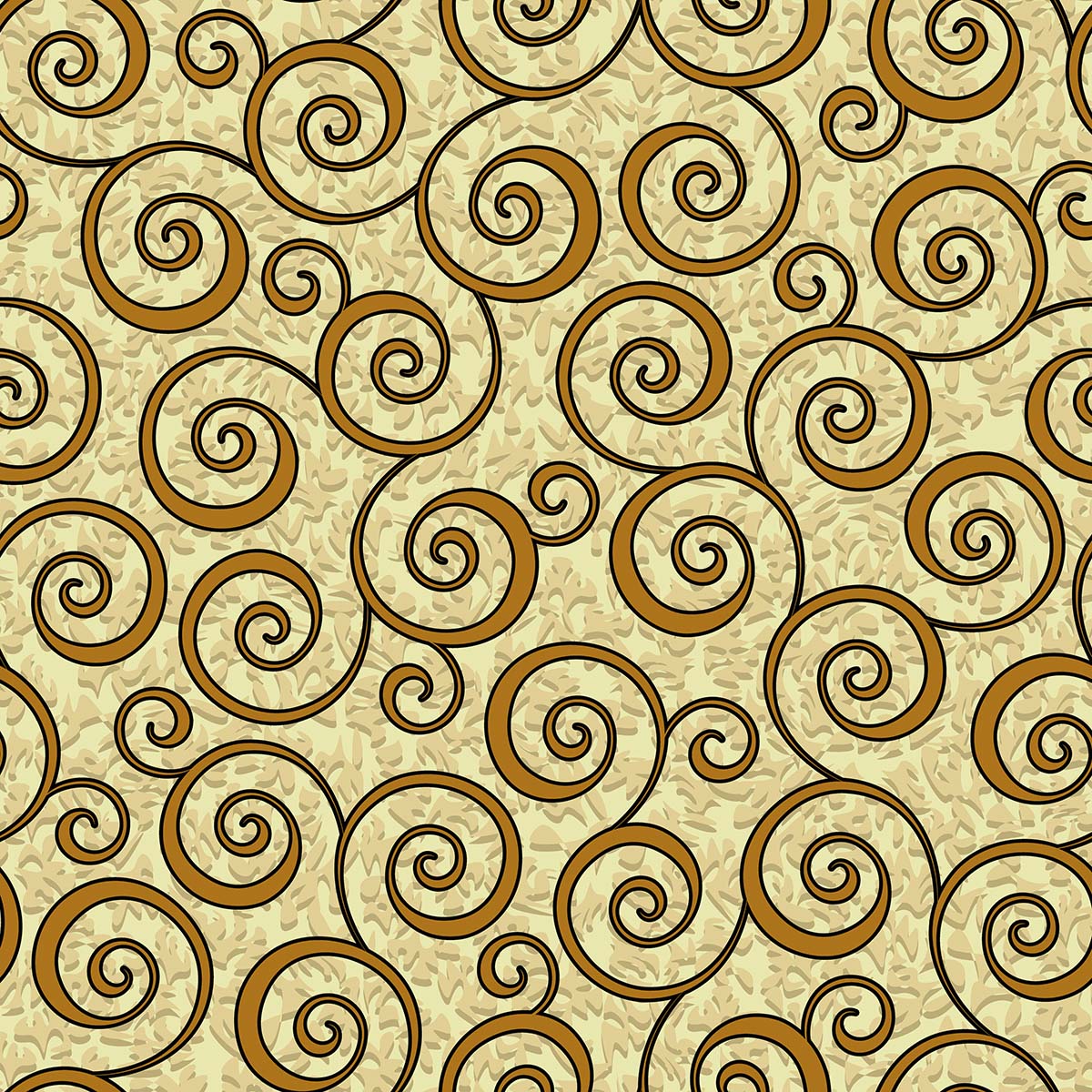 A pattern of spirals on a yellow background