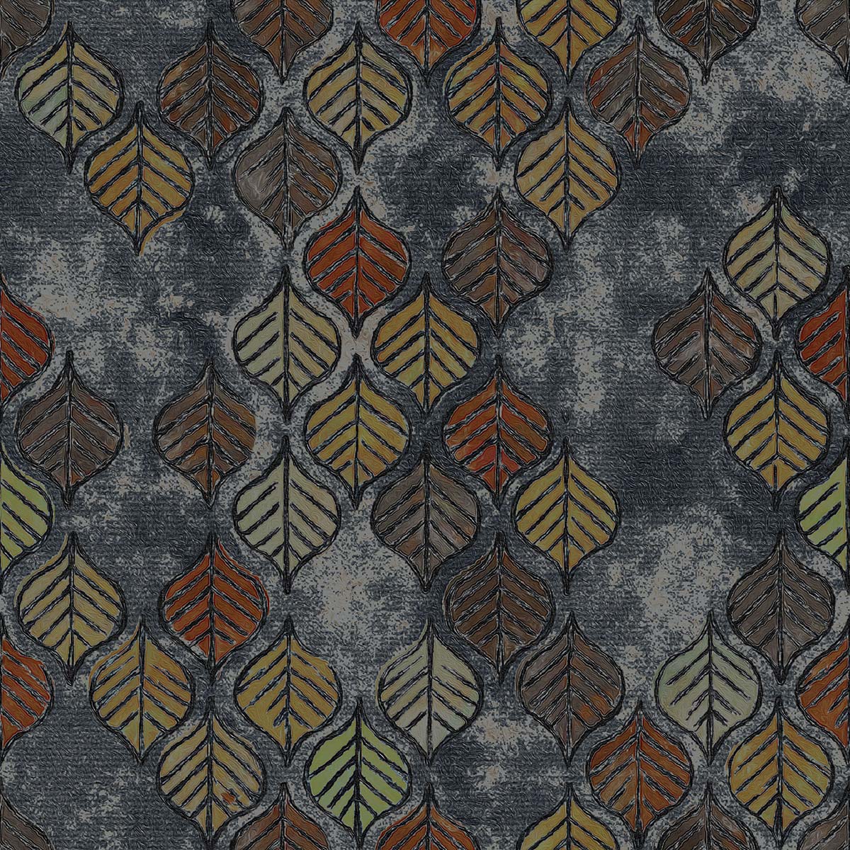 A pattern of leaves on a grey surface