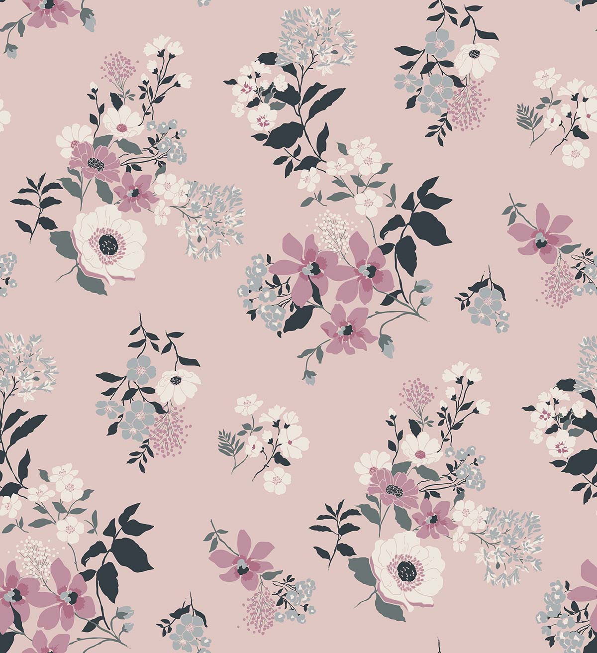 A pattern of flowers on a pink background