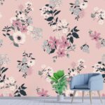 A pattern of flowers on a pink background