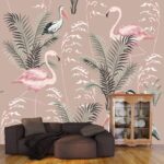 A wallpaper with birds and plants