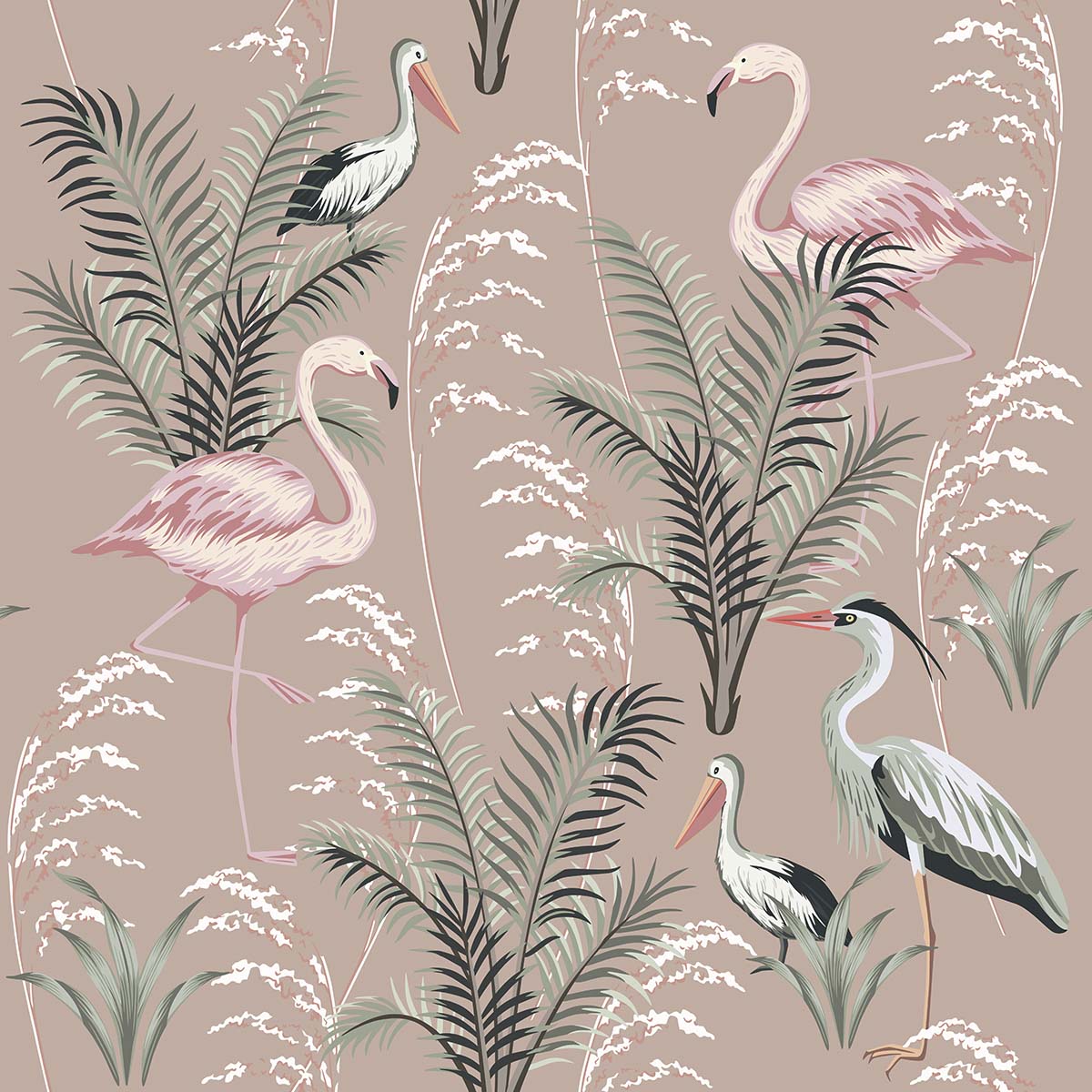 A wallpaper with birds and plants