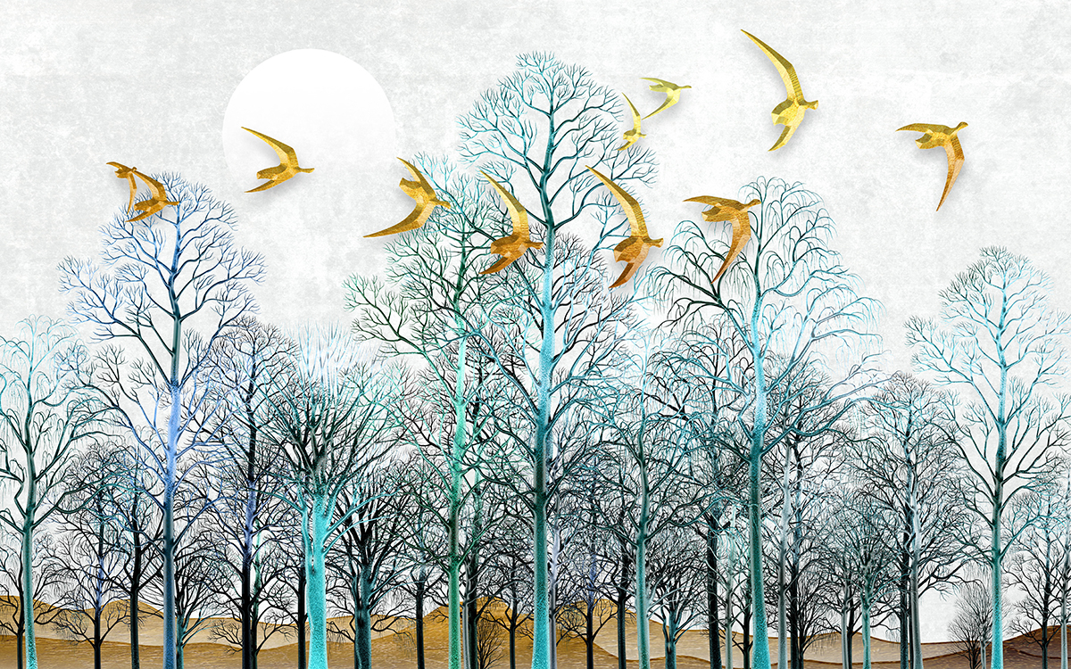 Birds flying over trees