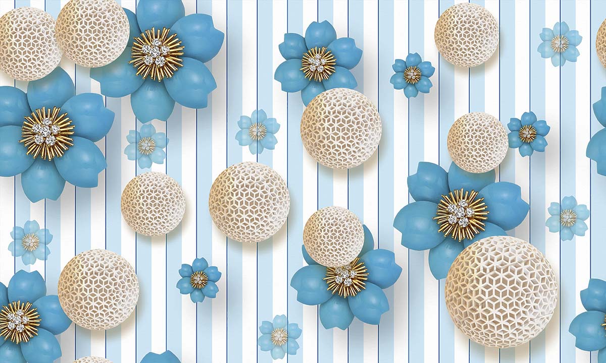 A wallpaper with flowers and balls