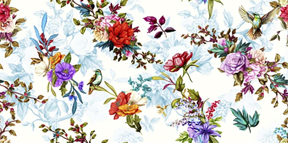 A colorful floral pattern on a white background