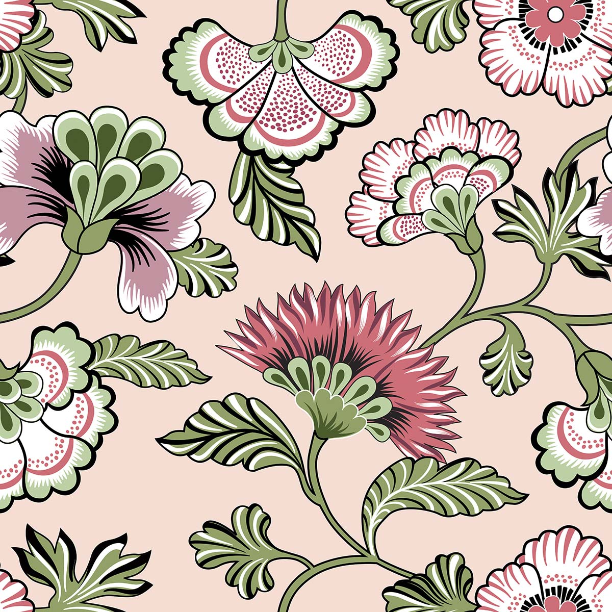 A pattern of flowers on a pink background