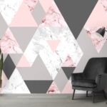 A pink and grey triangles and marble