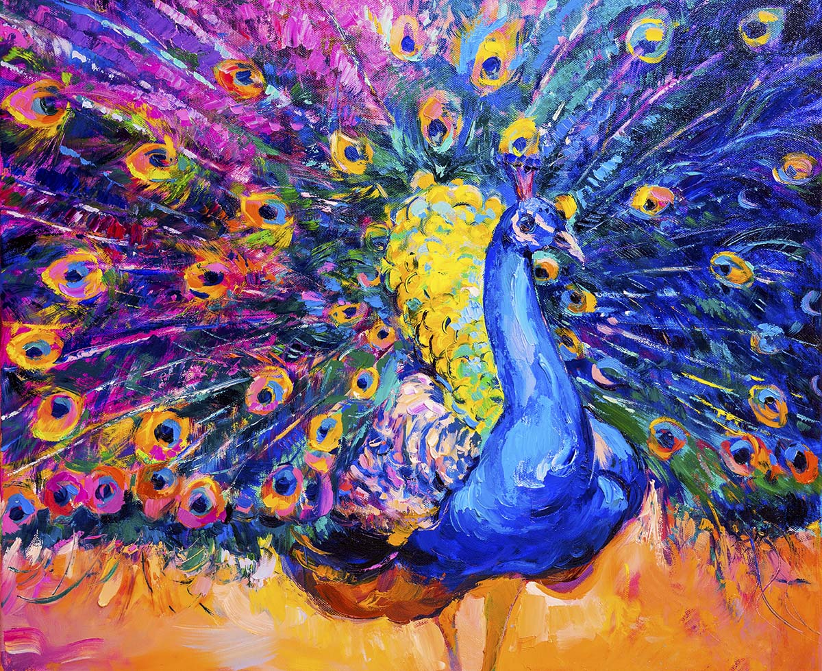 A painting of a peacock