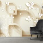 A wallpaper with butterflies and flowers