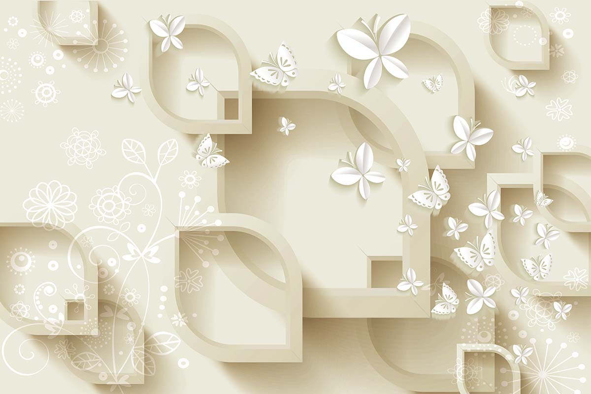 A wallpaper with butterflies and flowers