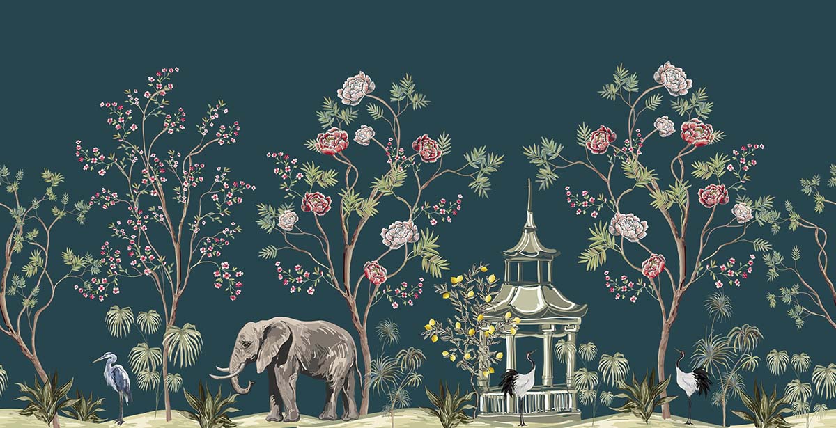 A wallpaper with a bird and elephant