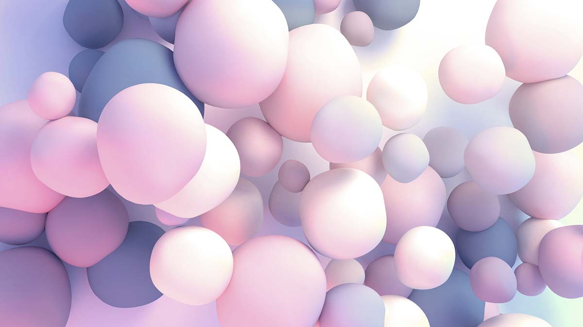 A group of pink and blue balls