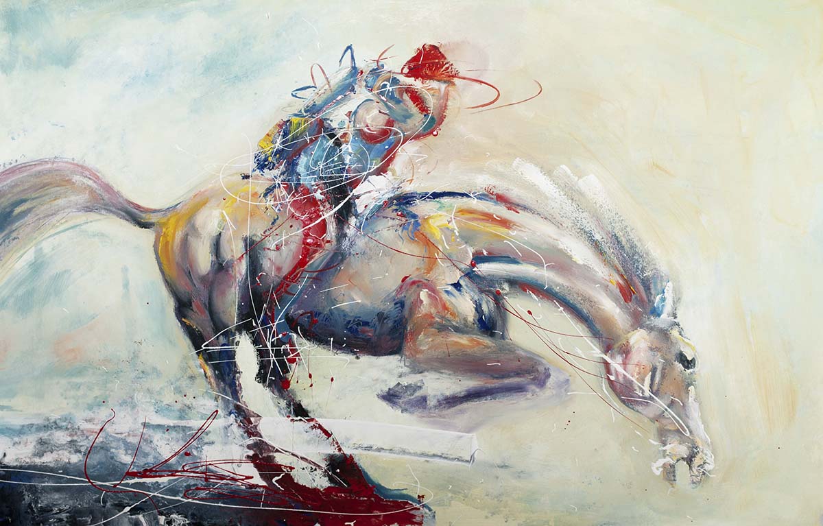 A painting of a horse with red paint