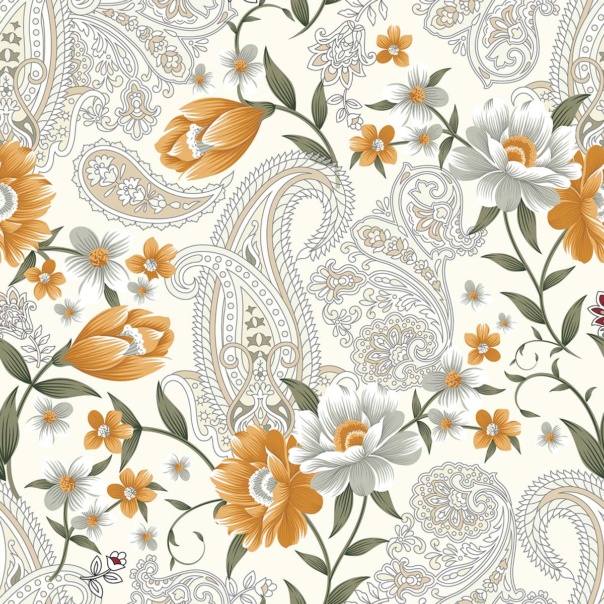 A pattern of flowers and paisley