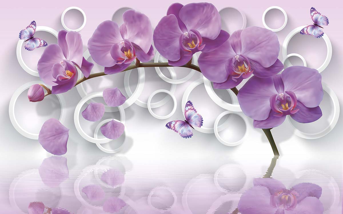 A purple orchids and a butterfly