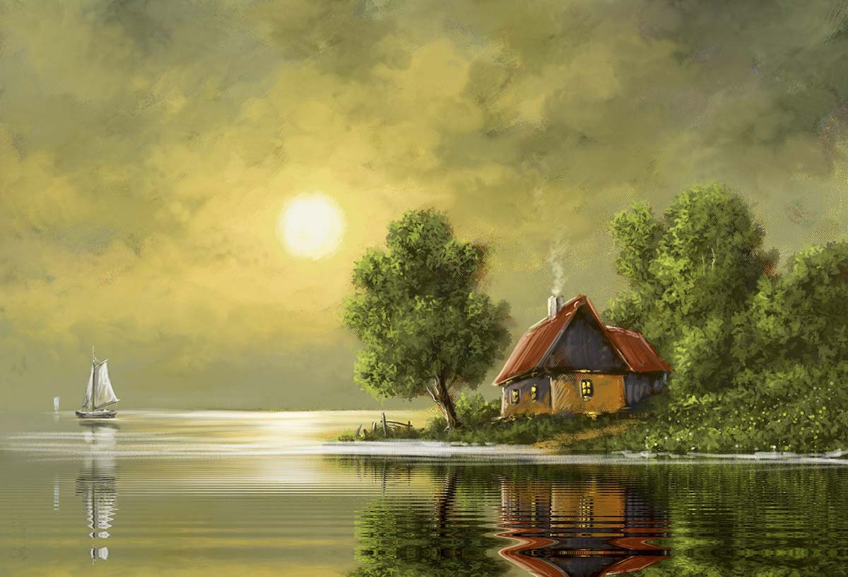 A house on a small island by water