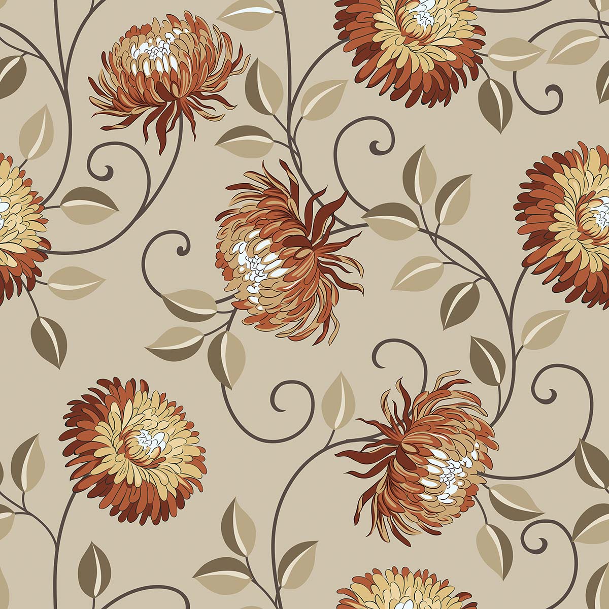 A pattern of flowers and leaves