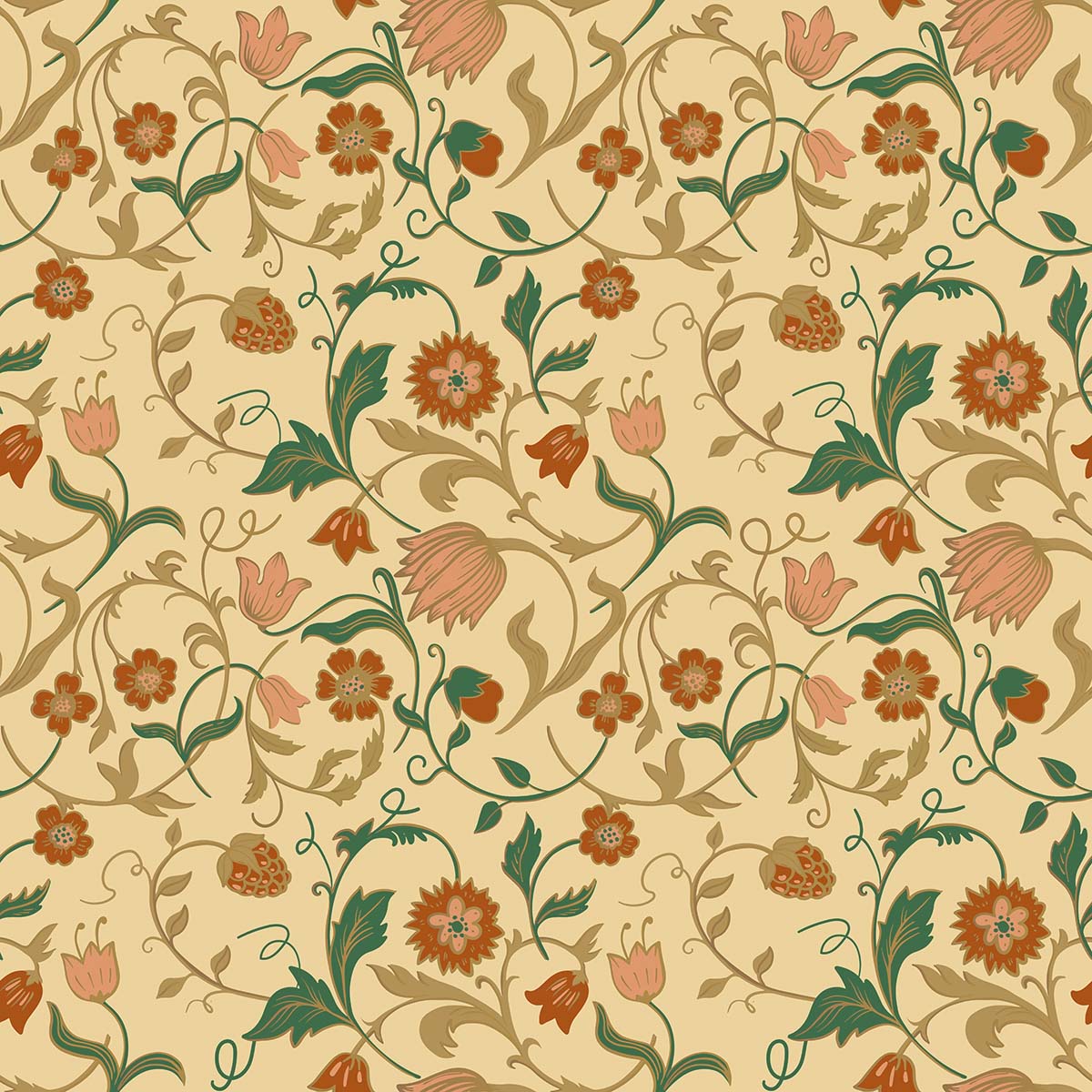 A pattern of flowers and leaves