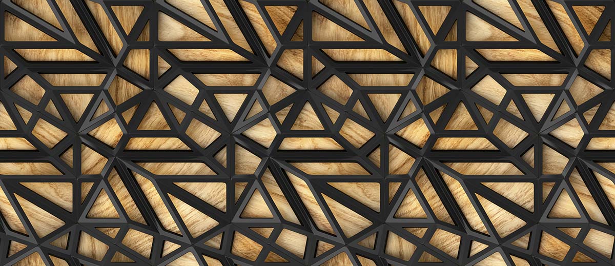 A black metal mesh on a wood surface