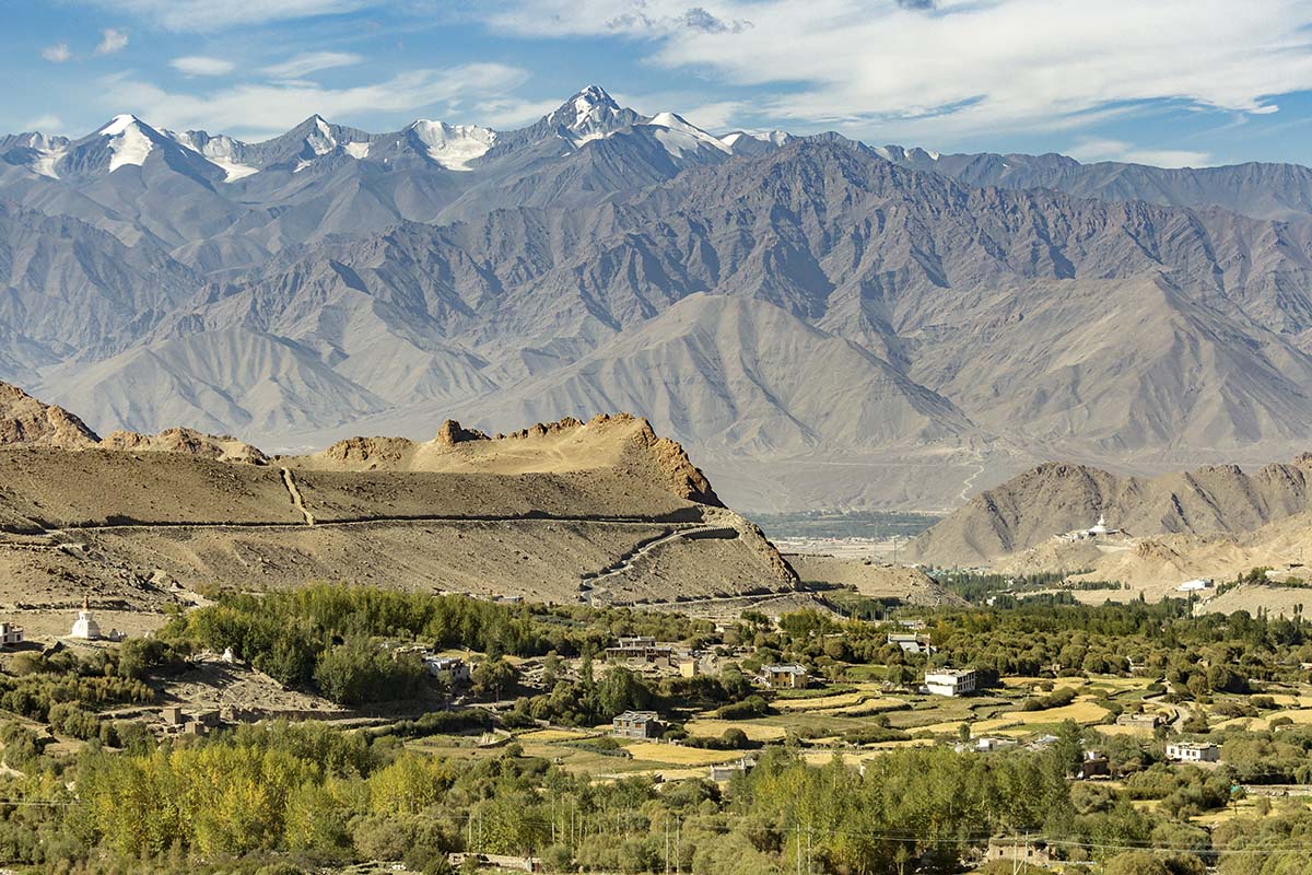 A landscape with mountains and trees