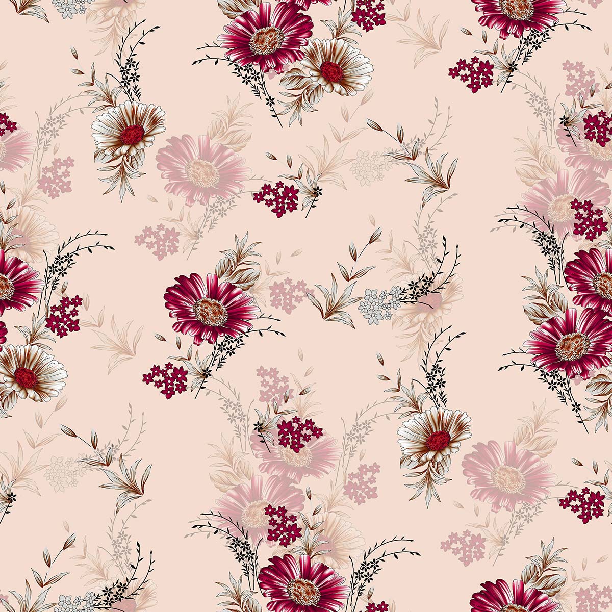 A pattern of flowers on a pink background
