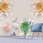 A wallpaper with flowers and fish