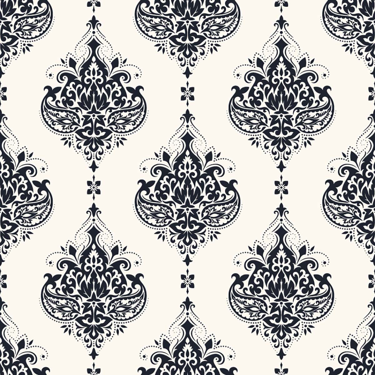 A pattern of black and white paisley