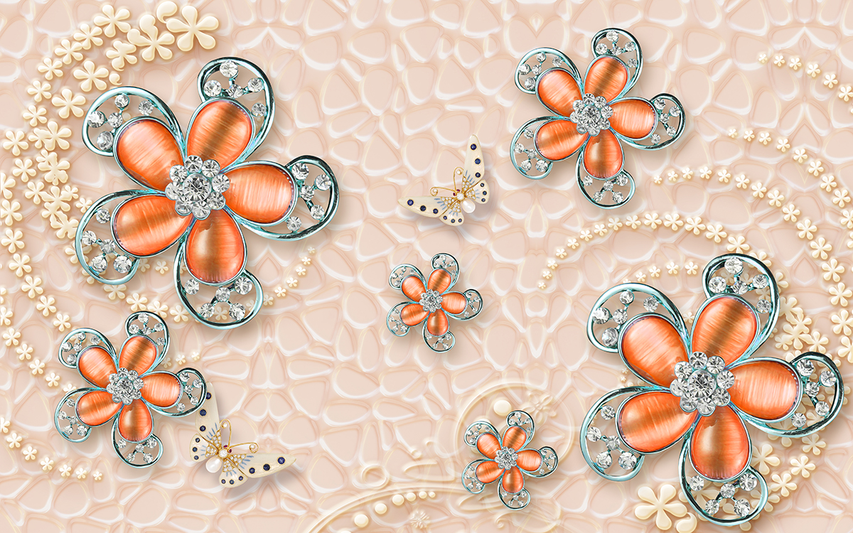 A wallpaper with flowers and butterflies