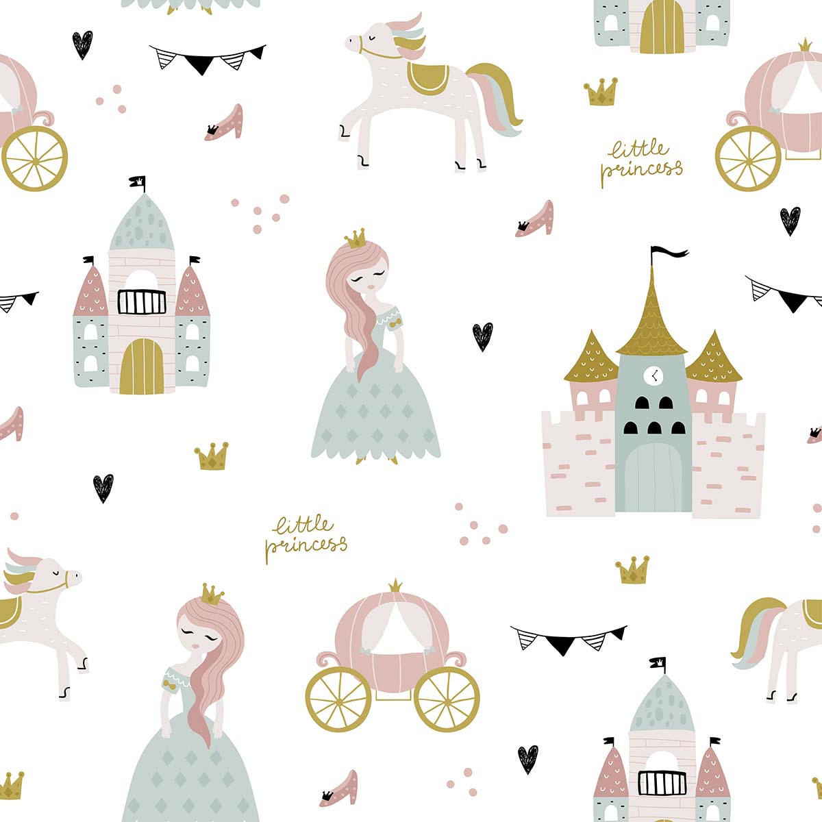 A pattern of princesses and castles