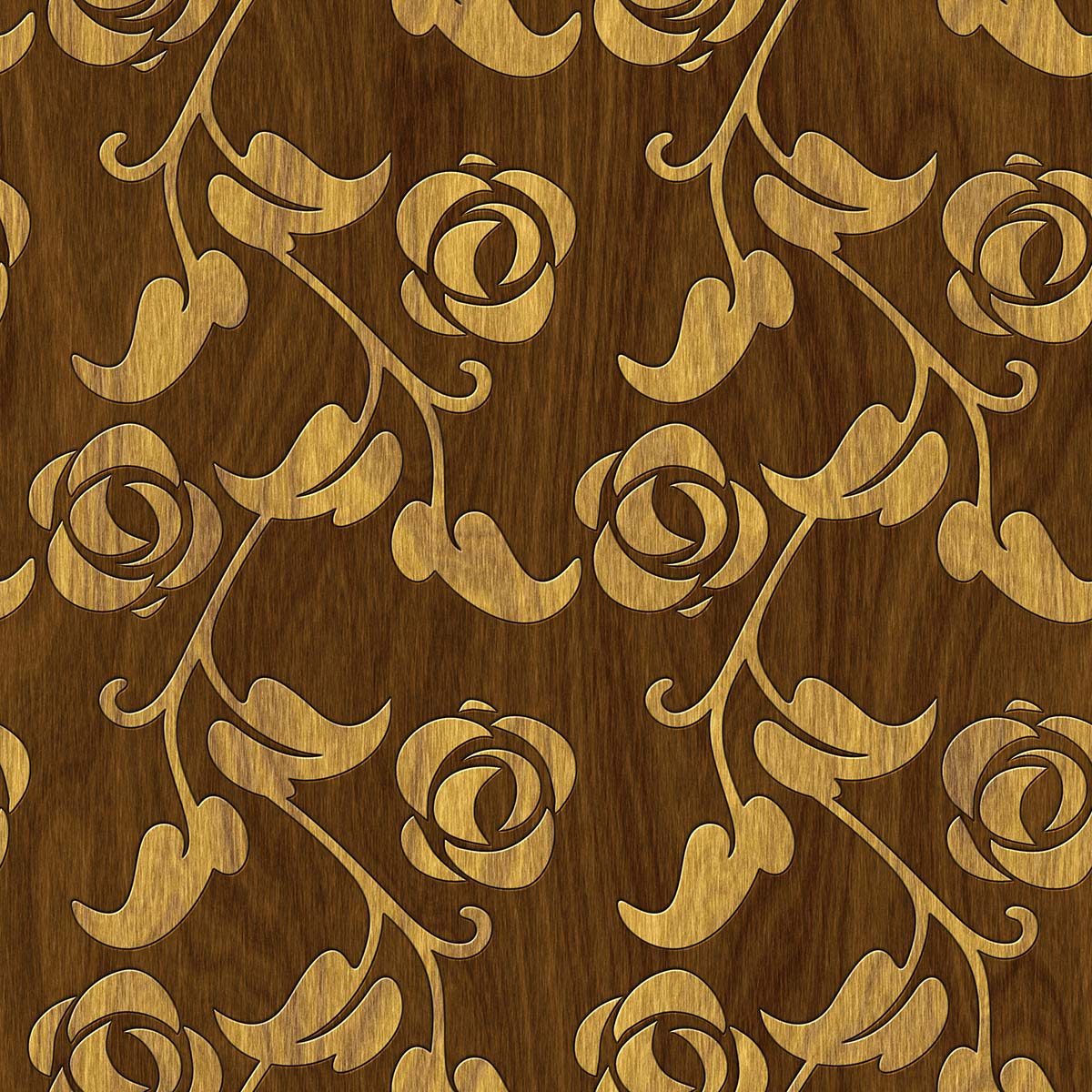 A wood surface with floral designs