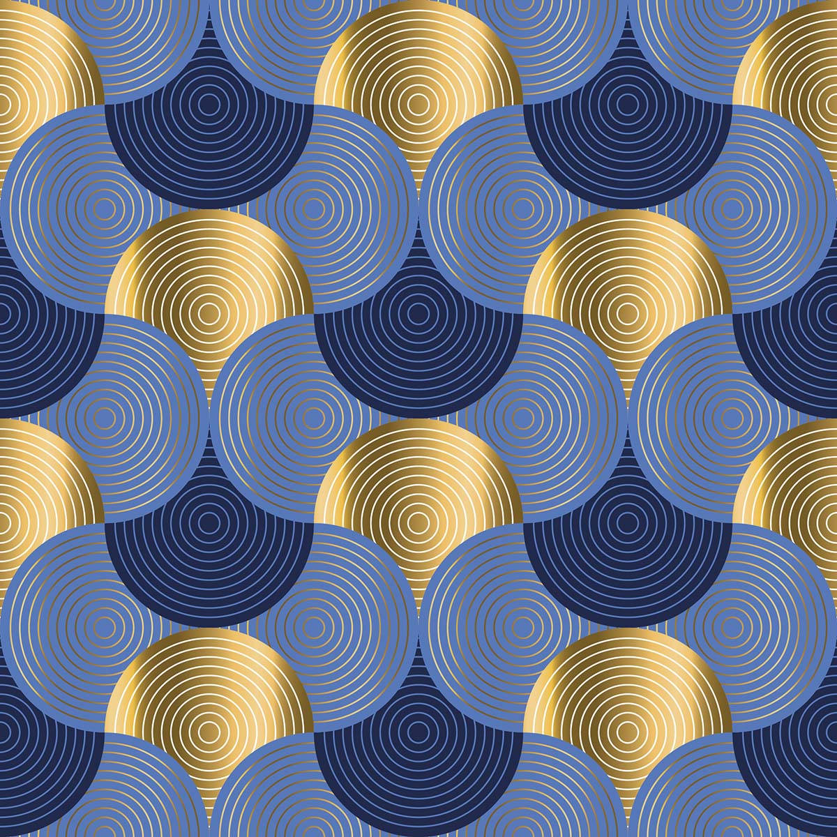 Blue and Gold Circle Pattern Wallpaper